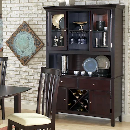 Buffet & Hutch with Hanging Stemware and Wine Storage